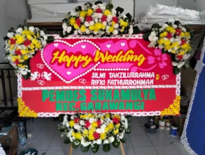Karangan Bunga Happy Wedding Selamat & Sukses 4 titik 2x1 - toko bunga kuningan