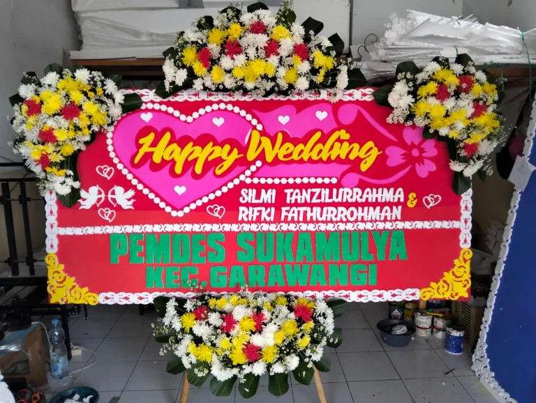 Karangan Bunga Happy Wedding Selamat & Sukses 4 titik 2x1 - toko bunga kuningan